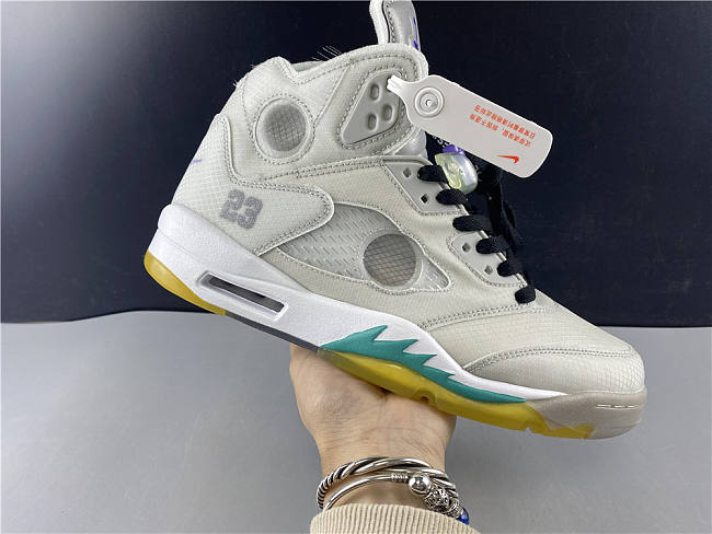 OFF-WHITE x Air Jordan 5 Grey/Green-White CT8480-105 - 1