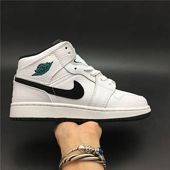 Air Jordan 1 Retro Mid White Black Hyper Jade (GS) 554725-122