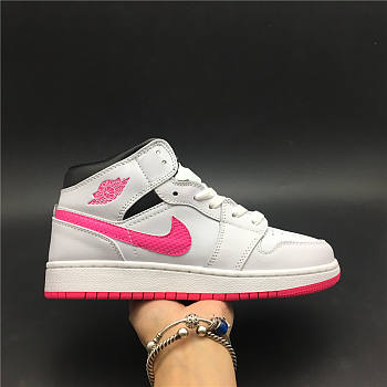 Air Jordan 1 Mid White Black Hyper Pink (GS) 555112-106