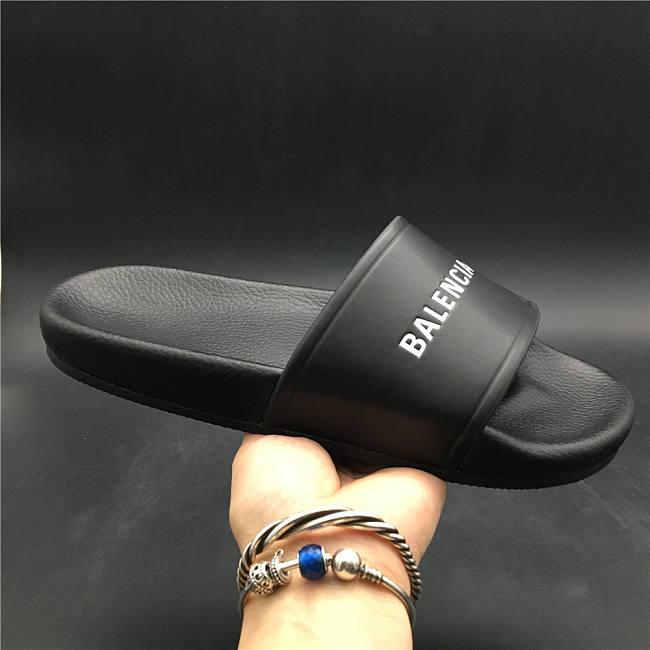 Balenciaga Logo Leather Slip-on Sandal Black  - 1