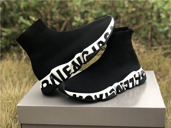 Balenciaga Speed Graffiti Trainers Black White - 1