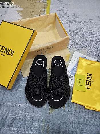 FENDI REFLECTIONS Black stretch lace slides - 8X8088AEH5F0ABB