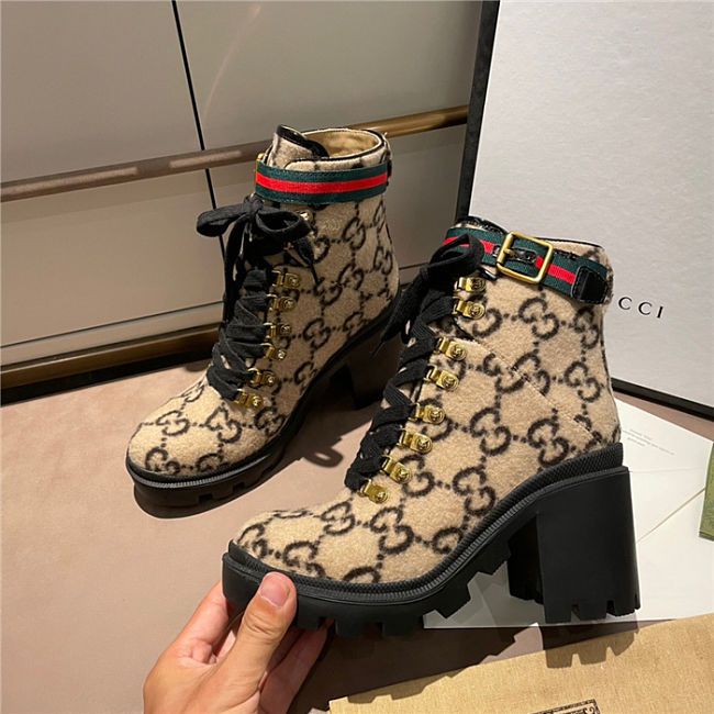 Gucci Beige Wool GG Ankle Boots Black - 1