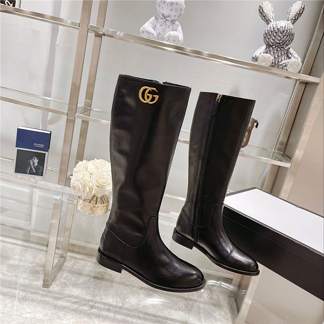 Gucci Black 598170 Double G  Leather Knee Boots - 1