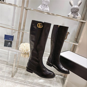 Gucci Black 598170 Double G  Leather Knee Boots