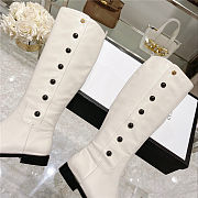 GUCCI Calfskin Buttons Lifford Knee High Boots White  - 4