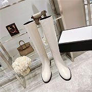 GUCCI Calfskin Buttons Lifford Knee High Boots White  - 2