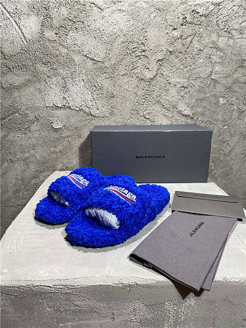 Balenciaga Women's Furry Faux Shearling Slides Blue