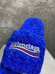 Balenciaga Women's Furry Faux Shearling Slides Blue - 4