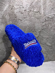 Balenciaga Women's Furry Faux Shearling Slides Blue - 2