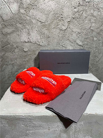 Balenciaga Women's Furry Faux Shearling Slides Red