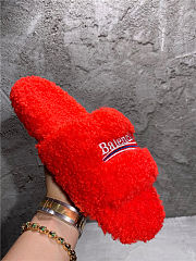 Balenciaga Women's Furry Faux Shearling Slides Red - 6