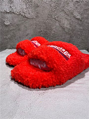 Balenciaga Women's Furry Faux Shearling Slides Red - 5