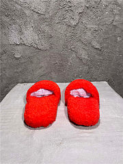 Balenciaga Women's Furry Faux Shearling Slides Red - 2