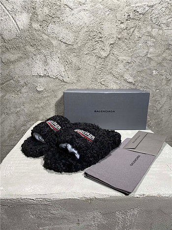 Balenciaga Women's Furry Faux Shearling Slides Black