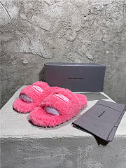Balenciaga Women's Furry Faux Shearling Slides Pink - 1
