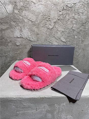 Balenciaga Women's Furry Faux Shearling Slides Pink