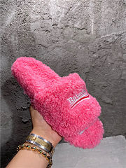 Balenciaga Women's Furry Faux Shearling Slides Pink - 2