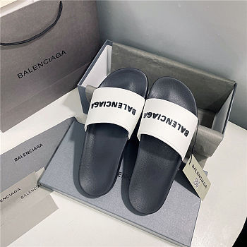 BALENCIAGA White Logo Pool Slides 1