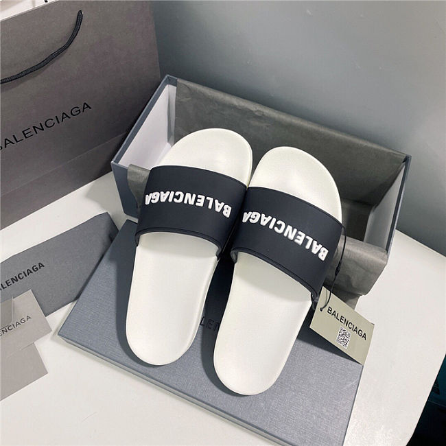 BALENCIAGA White Logo Pool Slides 2 - 1