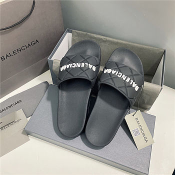 BALENCIAGA Black Logo Pool Slides 1