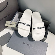 BALENCIAGA Full White Logo Pool Slides  - 3