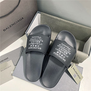 BALENCIAGA Black Word Pool Slides 