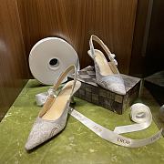 J'ADIOR SLINGBACK PUMP Gray Toile de Jouy Reverse Embroidered Cotton - 5