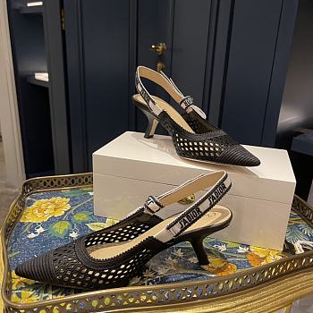 DIOR &MOI SLINGBACK PUMP Black Mesh Cannage Embroidery