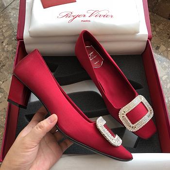 Roger Vivier Trompette Buckle Red Velvet Pumps
