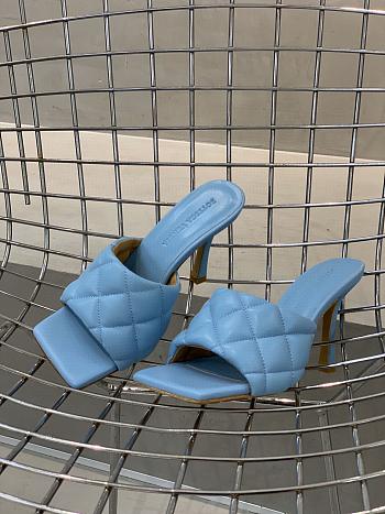 Quilted Padded Mules Light Blue Leather 007