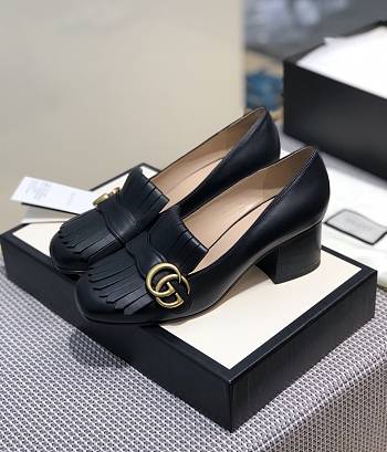 Gucci Wmns Black Leather Mid-Heel Pump Black 001