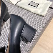 Gucci Wmns Black Leather Mid-Heel Pump Black 001 - 2