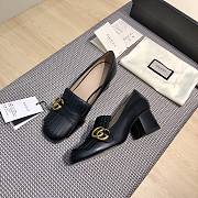 Gucci Wmns Black Leather Mid-Heel Pump Black 001 - 4