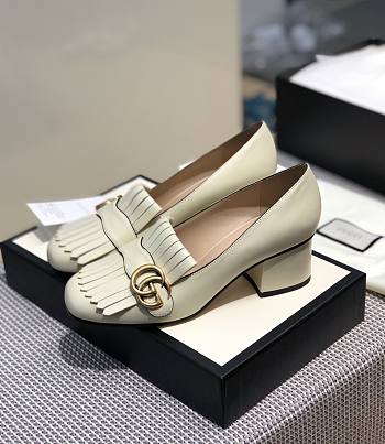 Gucci Wmns White Leather Mid-Heel Pump 002