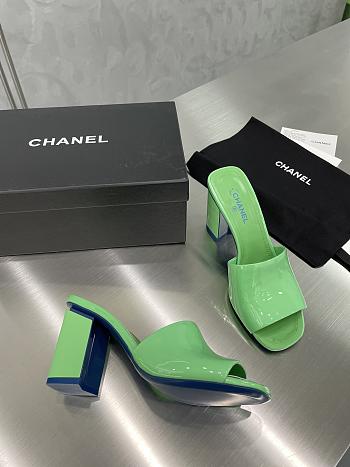 Chanel Chunky Heel Slippers Green 44251