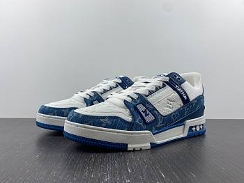 LOUIS VUITTON Louis Vuitton LV letter TRAINER SNAKER white blue 1A9JGT