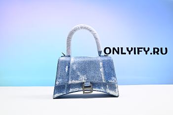 BALENCIAGA Hourglass XS Denim-Print Top-Handle Bag BGS21_V5TX2
