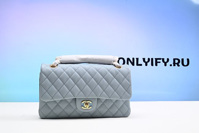 CHANEL Caviar Quilted Jumbo Double Flap Light Blue - 1