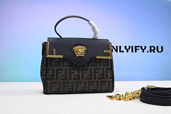 Fendi Fendace La Medusa Medium Handbag Gold Baroque Print  8.6H 9.9W 5.9D