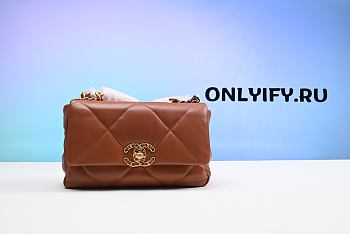 CHANEL Dark Beige Quilted Goatskin Leather Chanel 19 Large Flap Bag