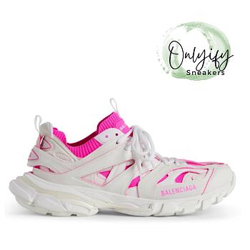 Balenciaga Track Sock Sneaker in white and neon pink knit and nylon 736328W3SKC9055