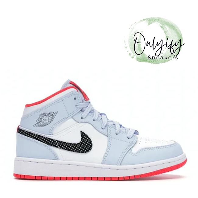 Air Jordan 1 Mid Half Blue Polka Dot Swoosh (GS) 555112-400 - 1