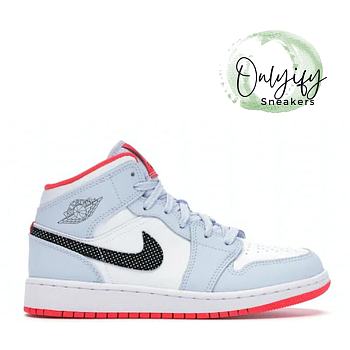 Air Jordan 1 Mid Half Blue Polka Dot Swoosh (GS) 555112-400