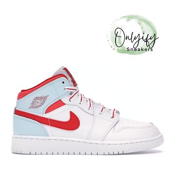 Air Jordan 1 Mid White Topaz Mist (GS) 555112-104