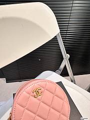 CHANEL Matelasse Round Chain Shoulder Bag Leather Metallic Pink 12cm x 12cm - 4