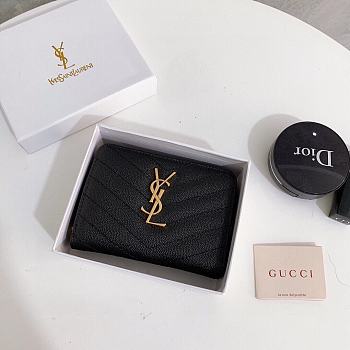 SAINT LAURENT Monogramme quilted pebbled-leather wallet 10cm x 9cm