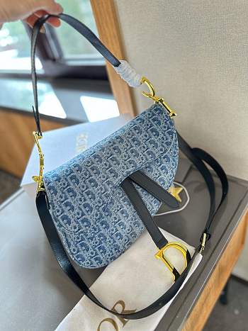 Dior Saddle Bag With Strap Blue Denim Dior Oblique Jacquard Women's Blue 25cm