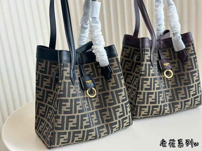 FENDI Women Origami Black FF Jacquard Fabric Bag 27cm x 25xm - 1