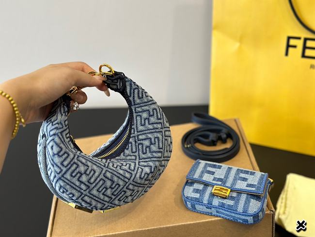 Fendigraphy Mini Light blue FF denim fabric mini bag 8BS081AS3FF1PLN 16cm - 1